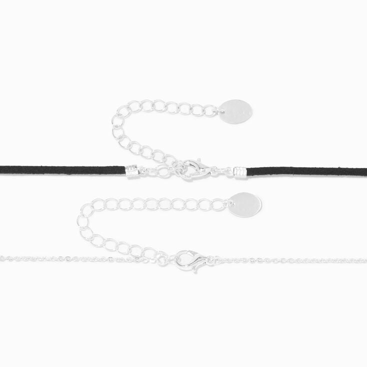 Silver-tone Daisy Pendant &amp; Black Choker Necklace - 2 Pack,