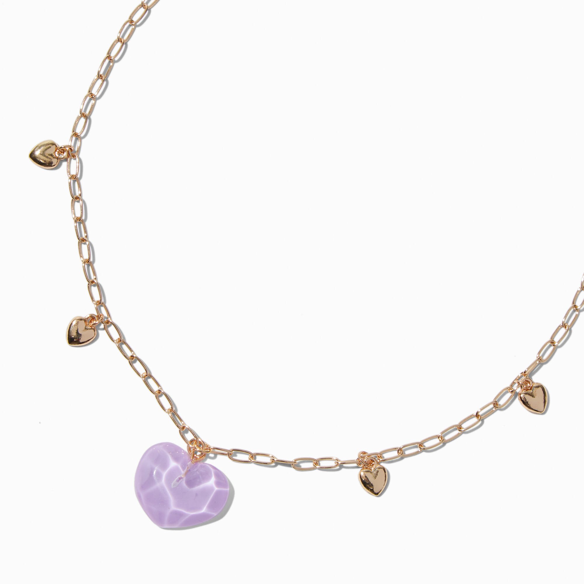 Gold-tone Purple Heart Pendant Necklace,
