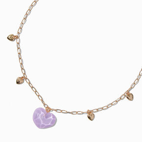 Gold-tone Purple Heart Pendant Necklace,
