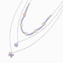 Purple Butterfly &amp; Flower Multi-Strand Pendant Necklace,