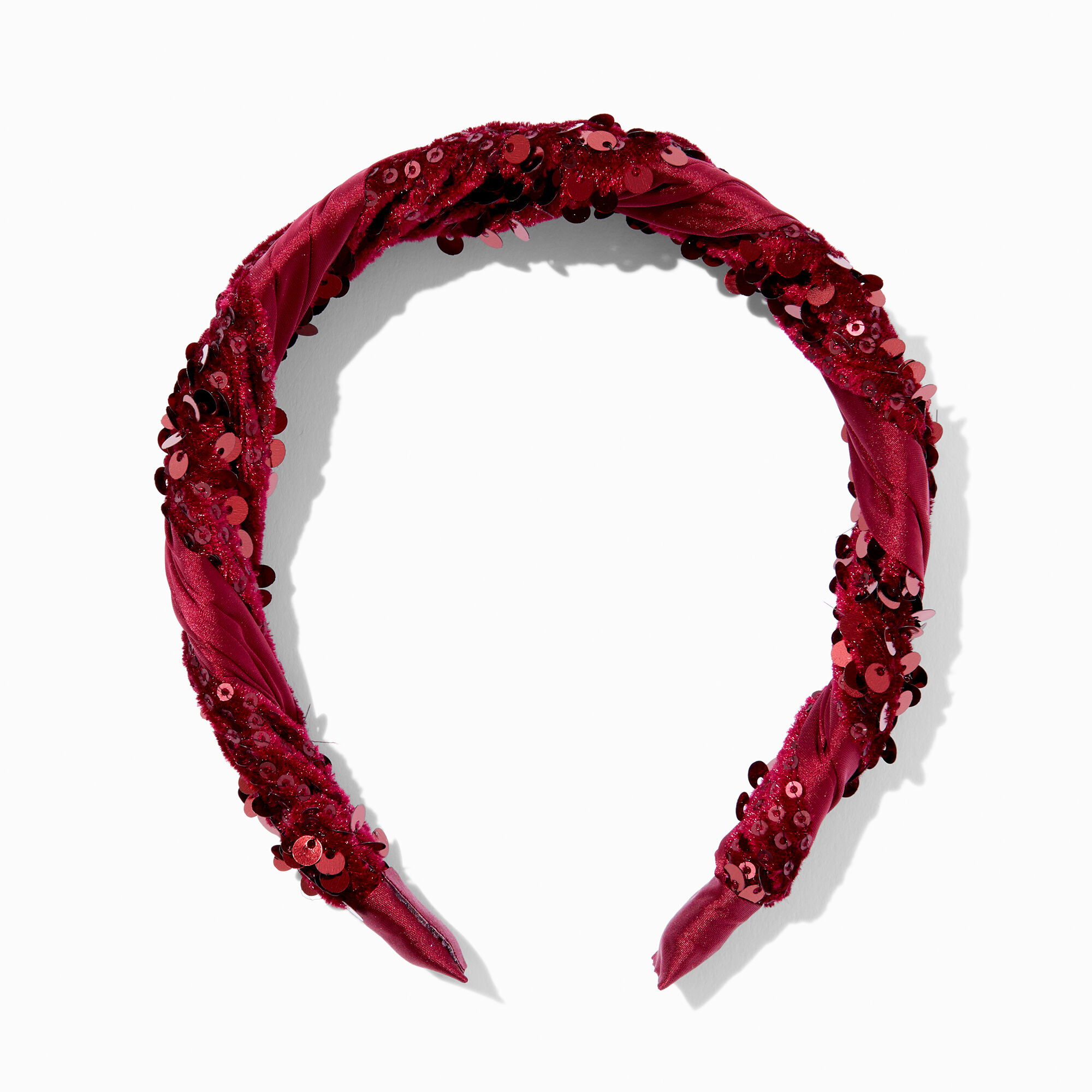 Burgundy Red Striped Sequin Headband,