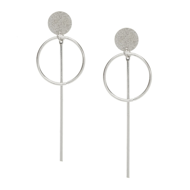 Clous d&#39;oreille &agrave; pendants g&eacute;om&eacute;triques couleur argent&eacute;,