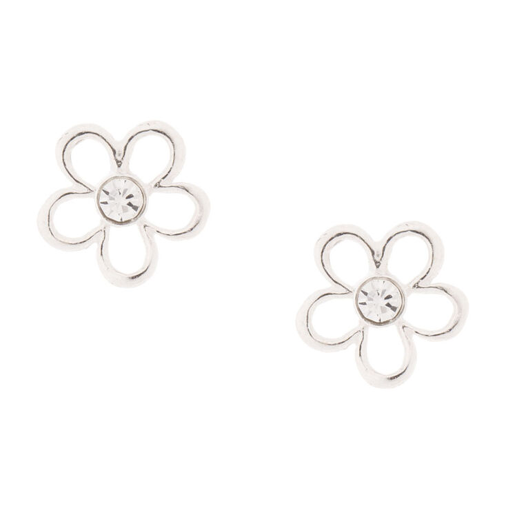 Sterling Silver Crystal Flower Stud Earrings Claire S Us Sterling Silver Crystal Flower Stud Earrings