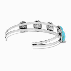 Bracelet manchette strass turquoise d&#39;imitation couleur argent&eacute;e,