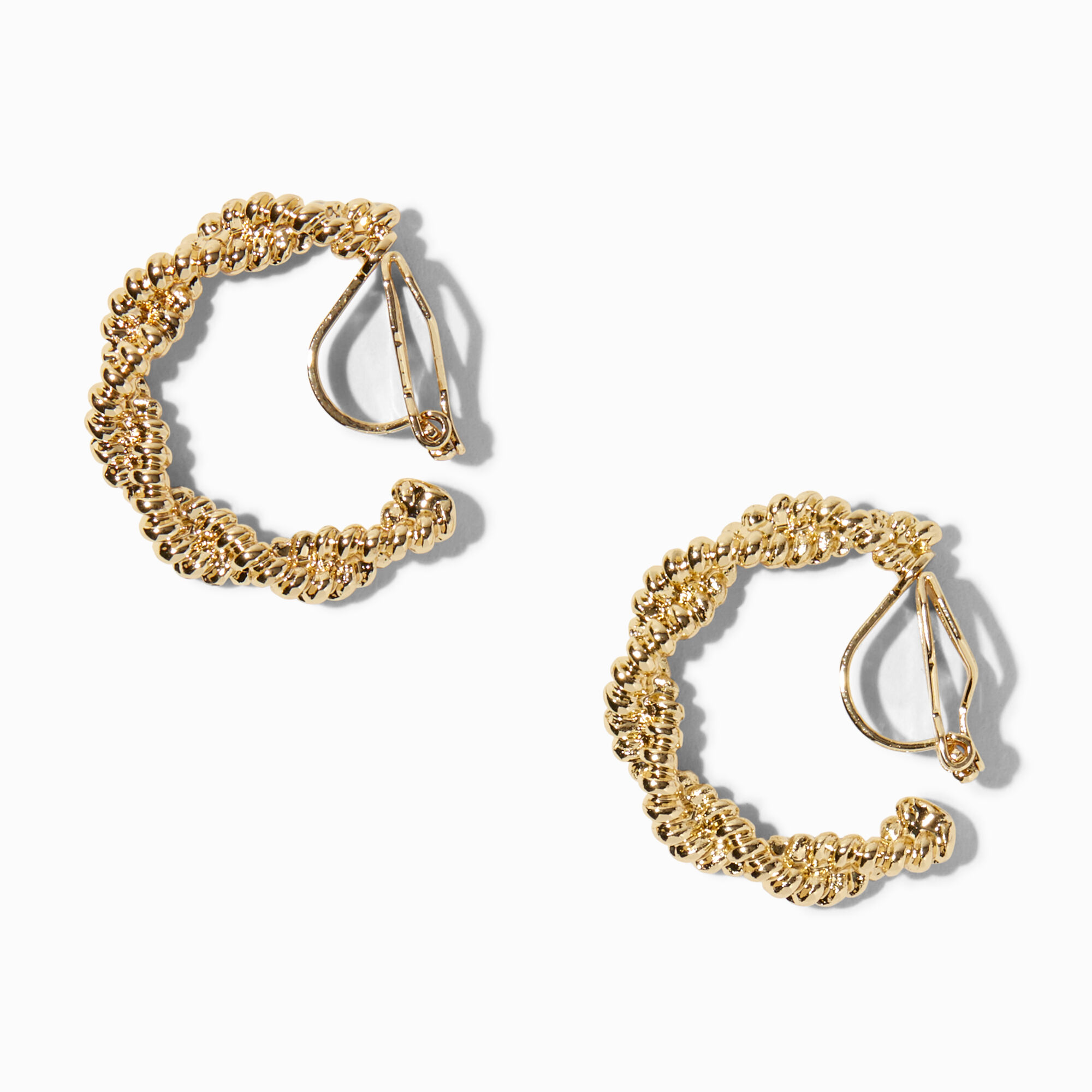 View Claires 20MM Braided Twisted ClipOn Hoop Earrings Gold information