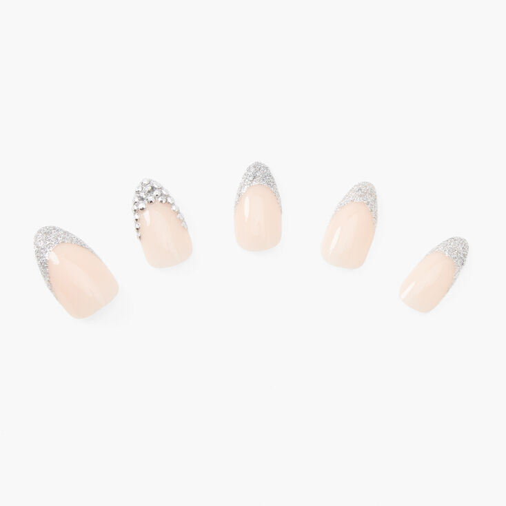 Bling Silver Tip Stiletto Vegan Faux Nail Set - 24 Pack,