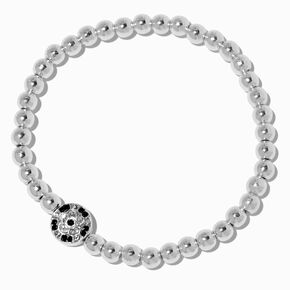 Silver-tone Soccer Beaded Stretch Bracelet,