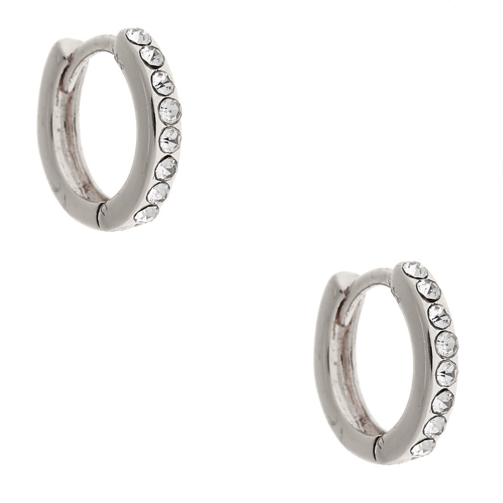 View Claires 10MM Embellished Huggie Hoop Earrings Silver information