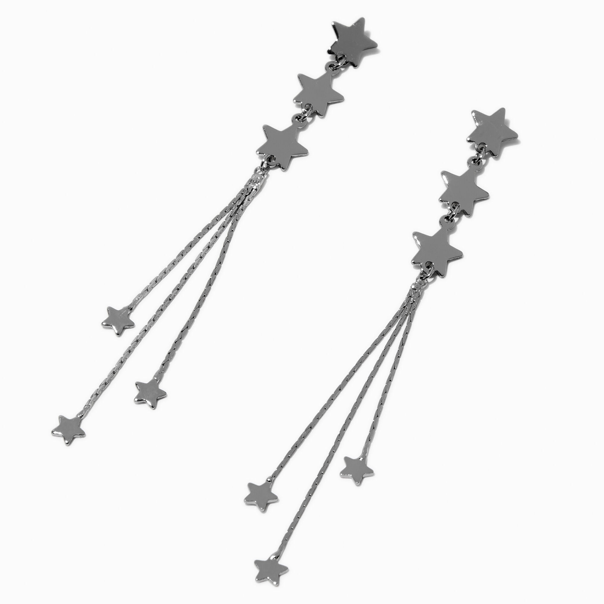 Silver-tone Star Fringe 3" Drop Earrings,