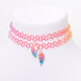 Sisters Neon Heart Glow In The Dark Tattoo Choker Necklaces - 2 Pack,