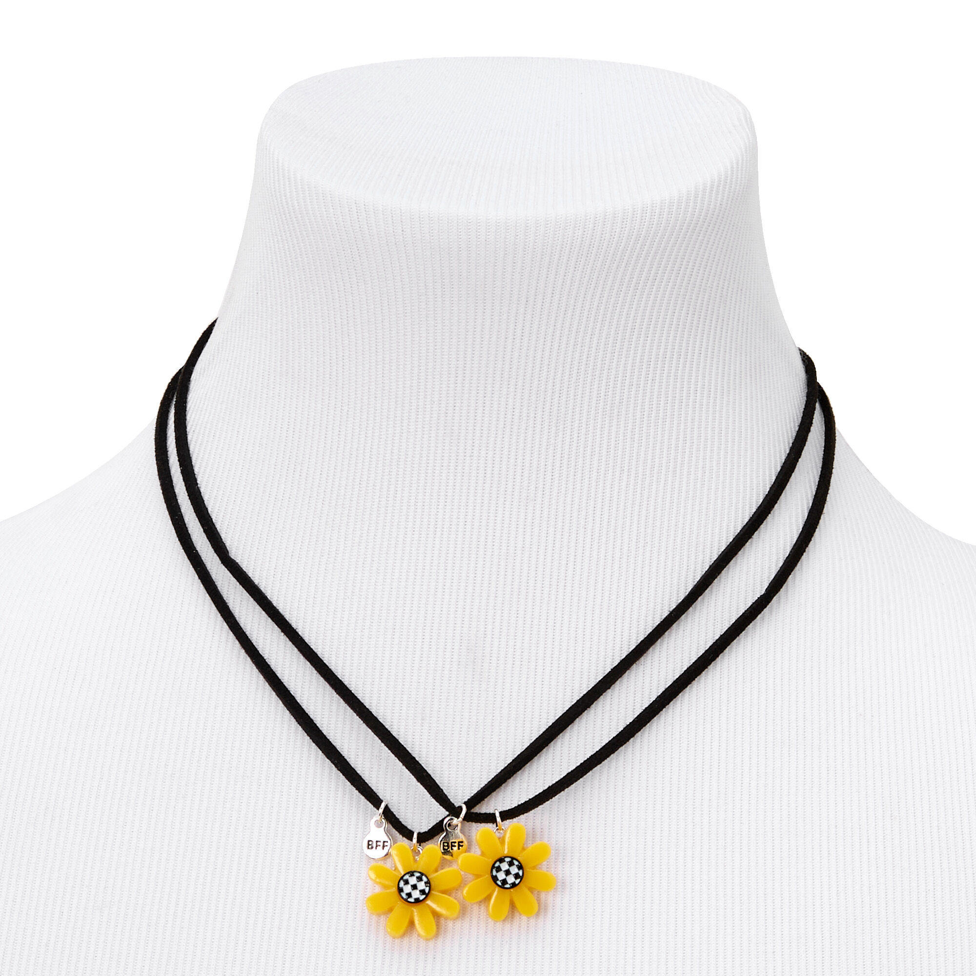 Best Friends Checkered Sunflower Pendant Necklaces - 2 Pack,