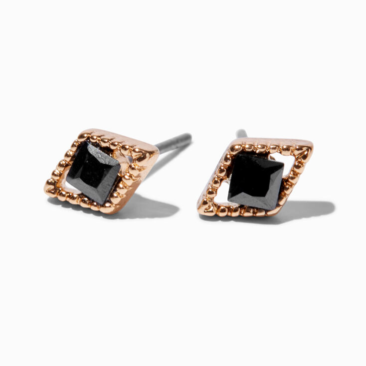 Gold-tone Cubic Zirconia Black Diamond Stud Earrings,