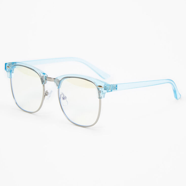 Solar Blue Light Reducing Round Browline Clear Lens Frames - Blue,