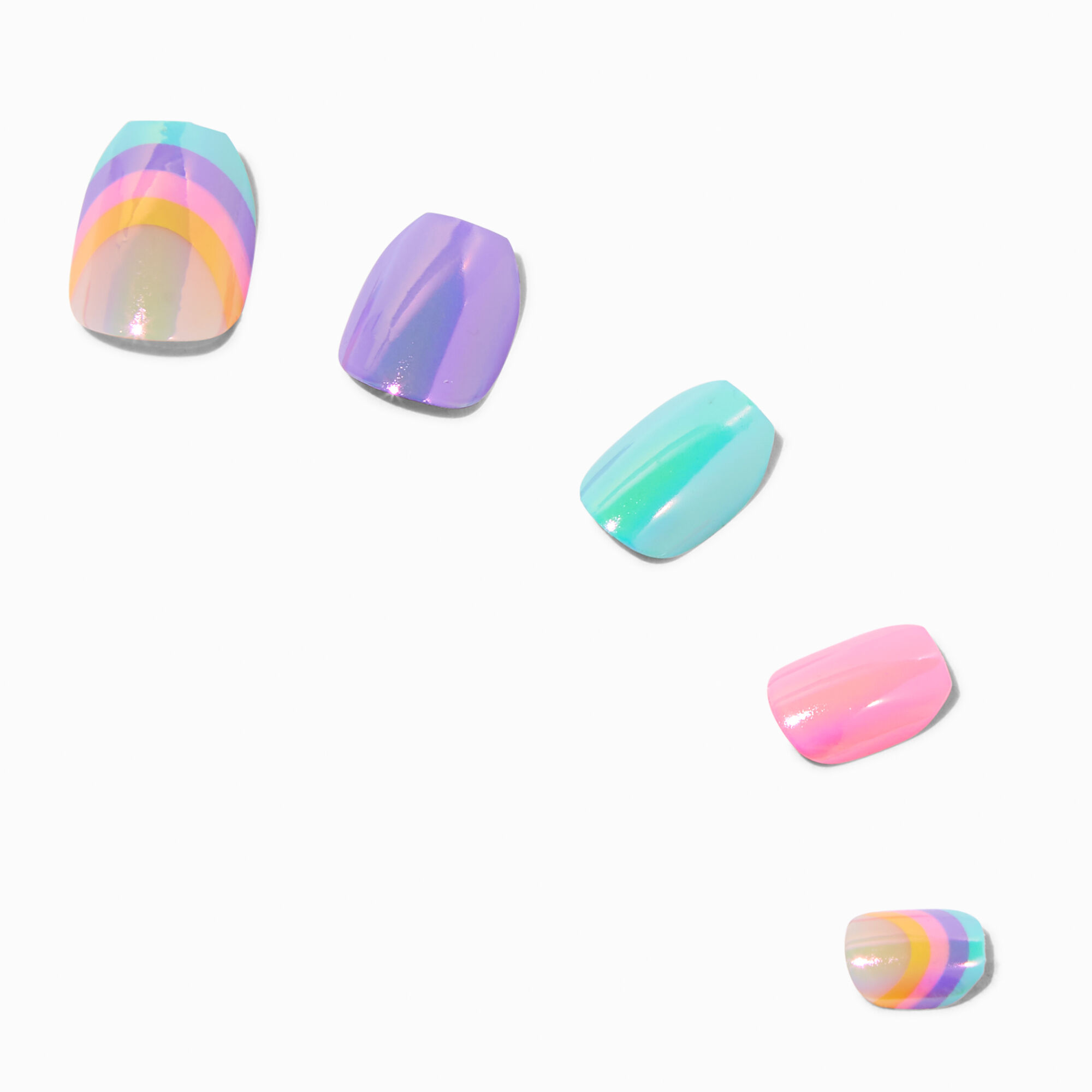 Rainbow Chrome Square Press On Vegan Faux Nail Set - 24 Pack,
