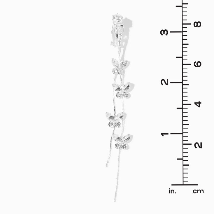 Silver-tone Cubic Zirconia Butterfly Vine 3.5&quot; Clip-On Drop Earrings,