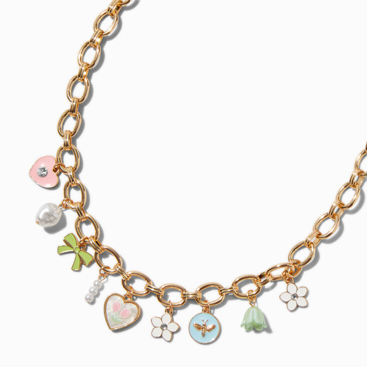 Gold-tone Spring Charm Necklace,