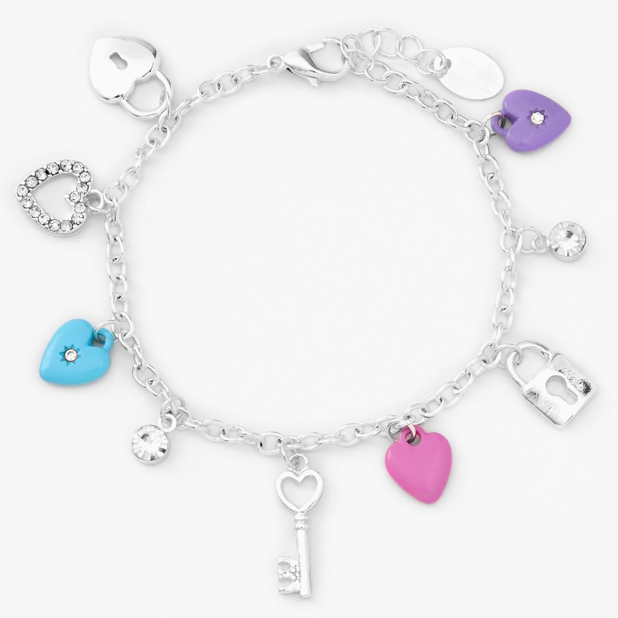 Silver Heart Locket Key Charm Bracelet Claire s US