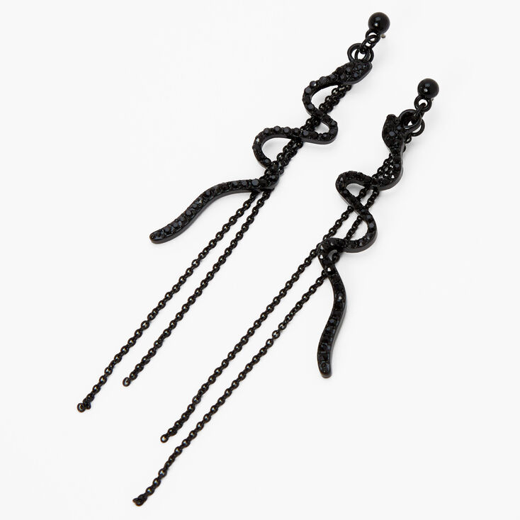 Black 3.5&quot; Crystal Snake Drop Earrings,