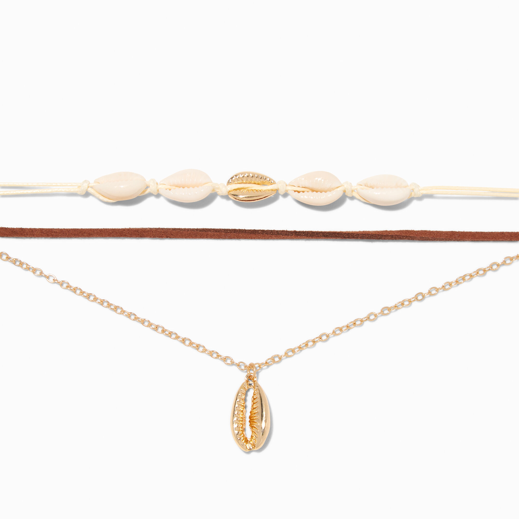 Gold Cowrie Seashell Choker Necklaces 3 Pack