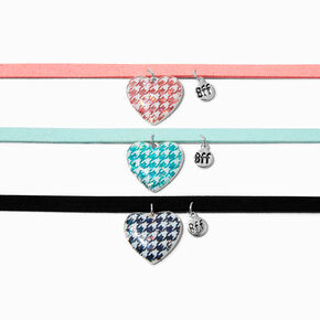 Best Friends Houndstooth Heart Choker Necklaces - 3 Pack ,