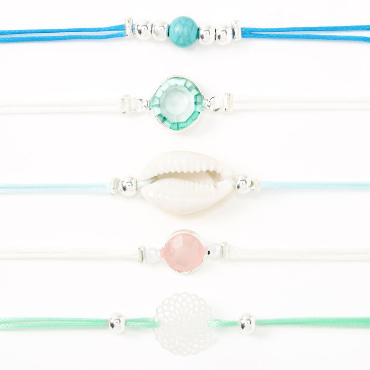 Claire's Bracelets strass et coquillage en filigrane couleur argentée - Bleu, lot de 5