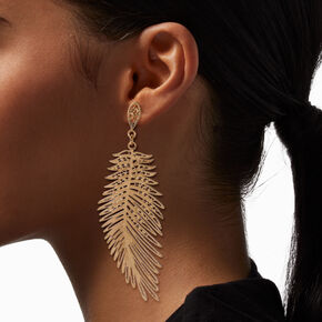 Gold-tone Filigree Feather 4&quot; Drop Earrings ,