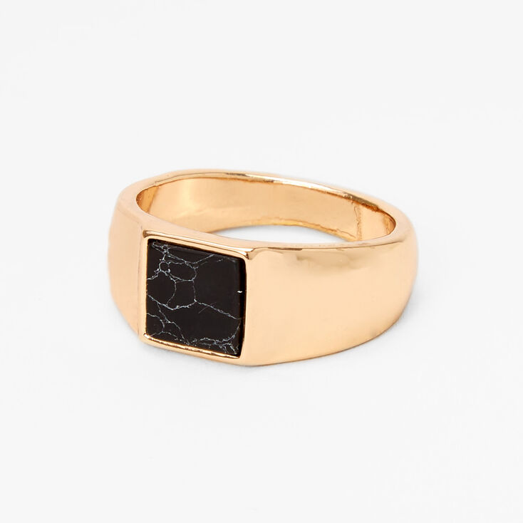 Gold Black Marble Square Ring,