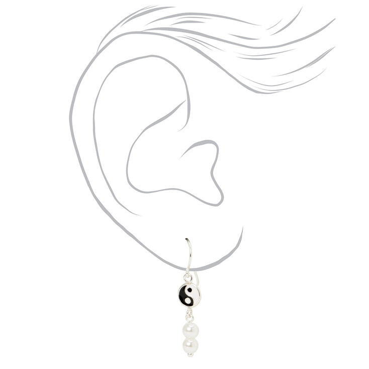 Sterling Silver 1.5&quot; Yin Yang Pearl Drop Earrings,