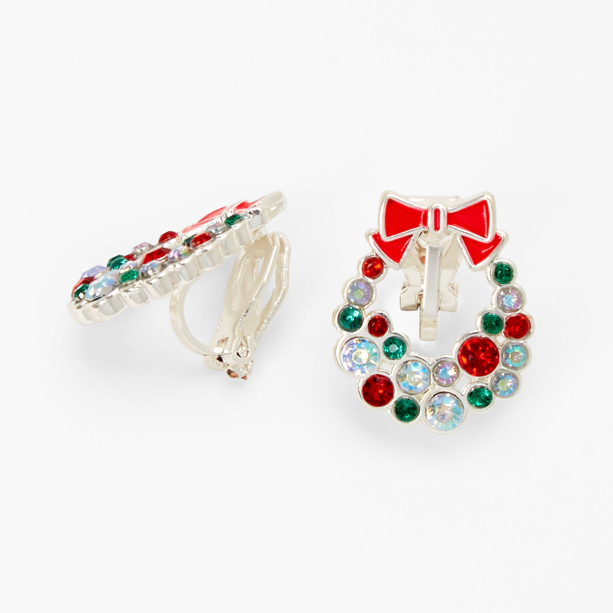 Crystal Wreath Christmas Clip on Earrings Claire s US