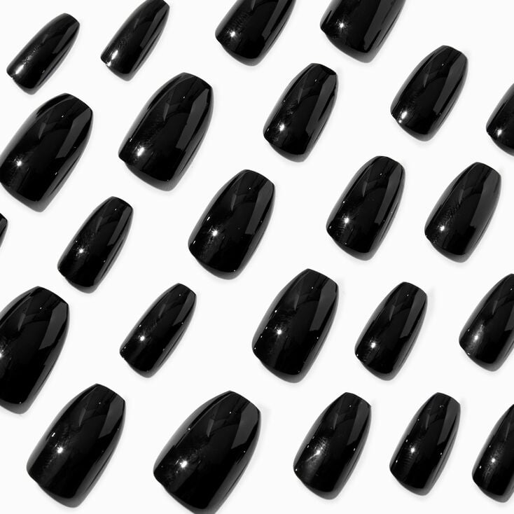 Black Glossy Coffin Faux Nail Set - 24 Pack,