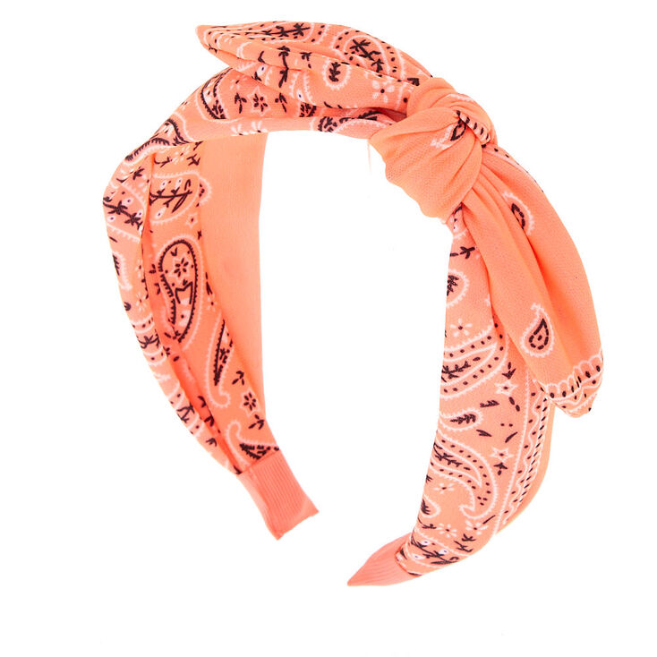 Bandana Knotted Bow Headband - Coral,