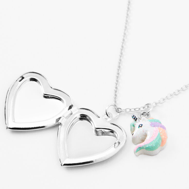 Claire's Club Mint Unicorn Glitter Locket Necklace | Claire's