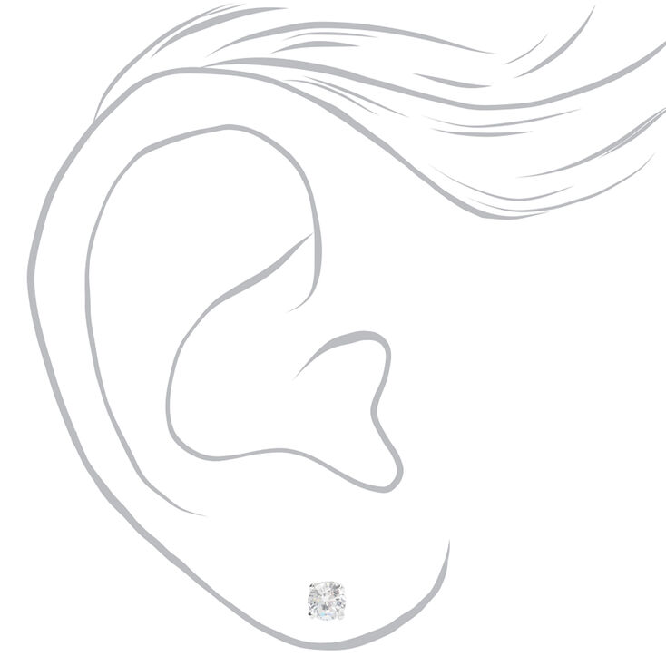 Silver Cubic Zirconia Round Magnetic Earrings - 4MM,
