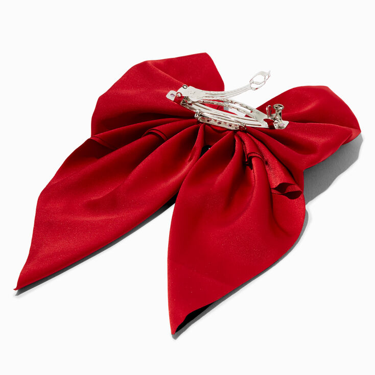 Red Satin Bow Barrette Hair Clip,