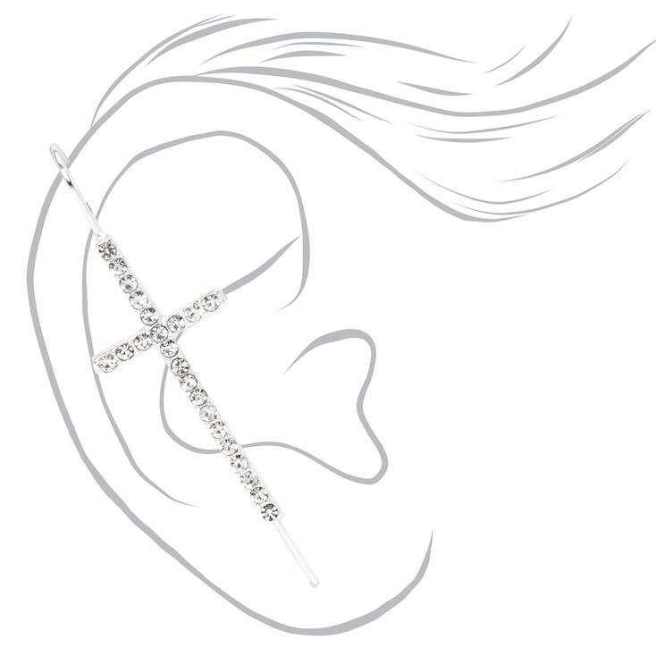 Silver-tone Embellished Cross Ear Cuff Pin,