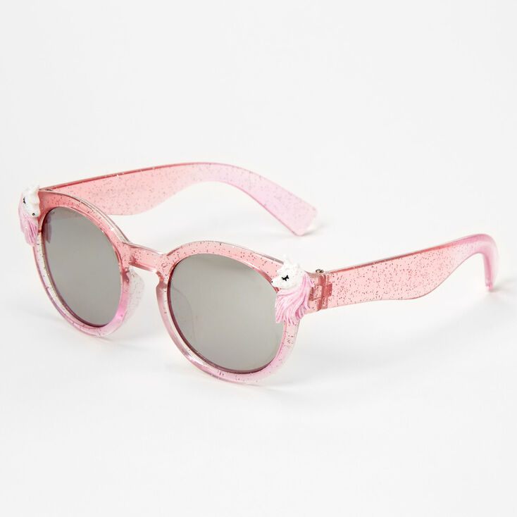 Claire&#39;s Club Unicorn Pink Glitter Mod Sunglasses,