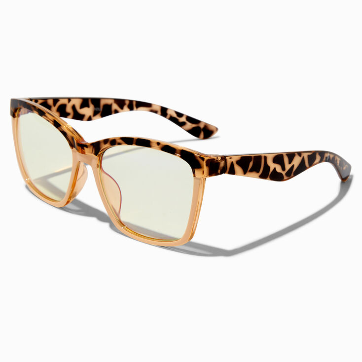 Lunettes couleur dor&eacute; rose &agrave; verres transparents et barre frontale gu&eacute;pard avec r&eacute;duction de la lumi&egrave;re bleue,