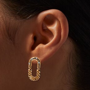 Gold-tone Crystal Texture Oval Drop Earrings ,