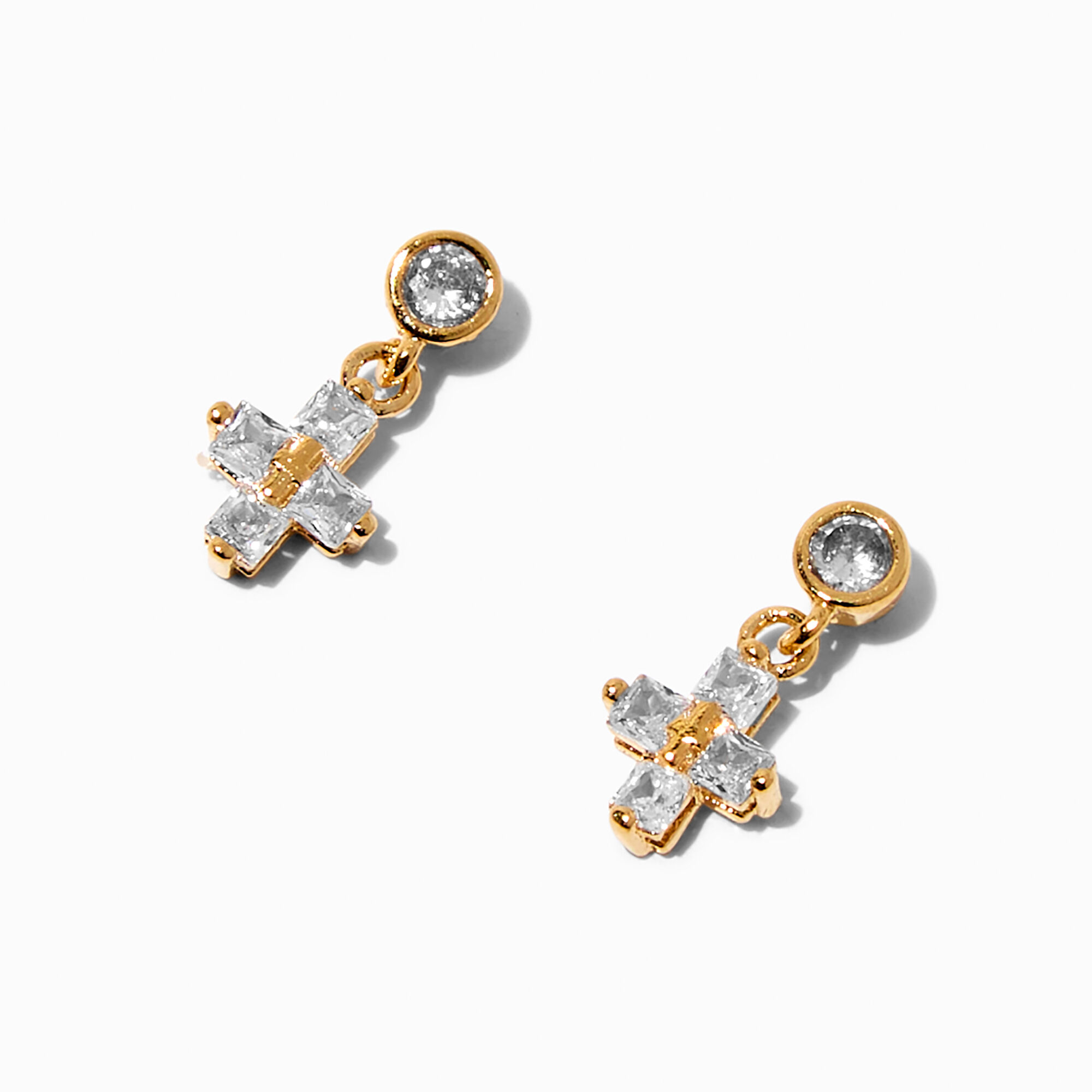 C LUXE by Claire's 18kt Gold Plated Cubic Zirconia Bezel Cross Stud Earrings,