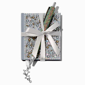 Ensemble cadeau stylo et mini carnet &eacute;toile bling-bling couleur argent&eacute;e,