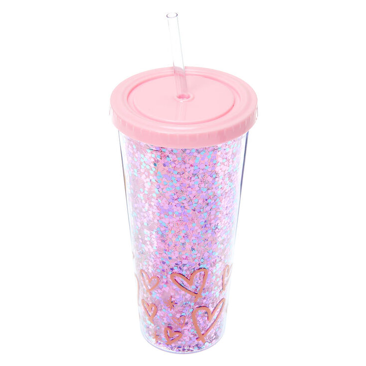 Confetti Glitter Hearts Tumbler Cup - Pink,