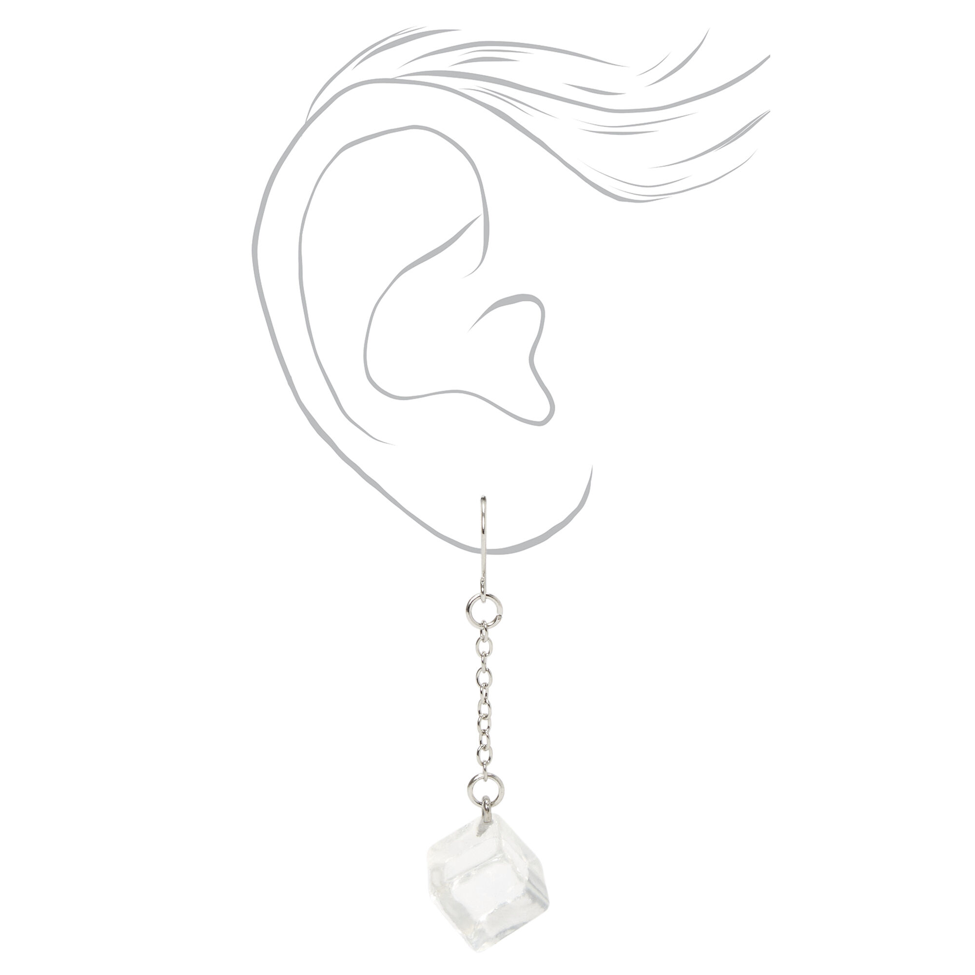 Silver 2" Ice Cube Drop Earrings,
