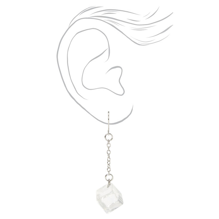 Silver 2&quot; Ice Cube Drop Earrings,
