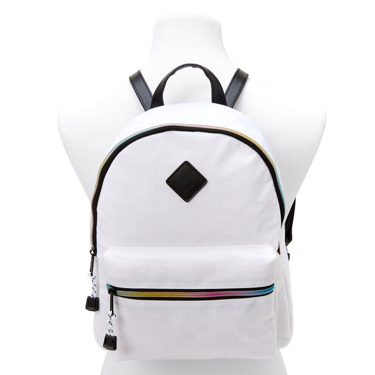Rainbow Zipper Nylon Midi Backpack - White,