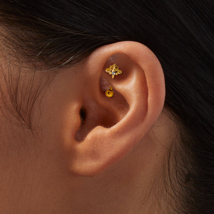 Gold-tone Titanium Starburst 16G Rook Earring,