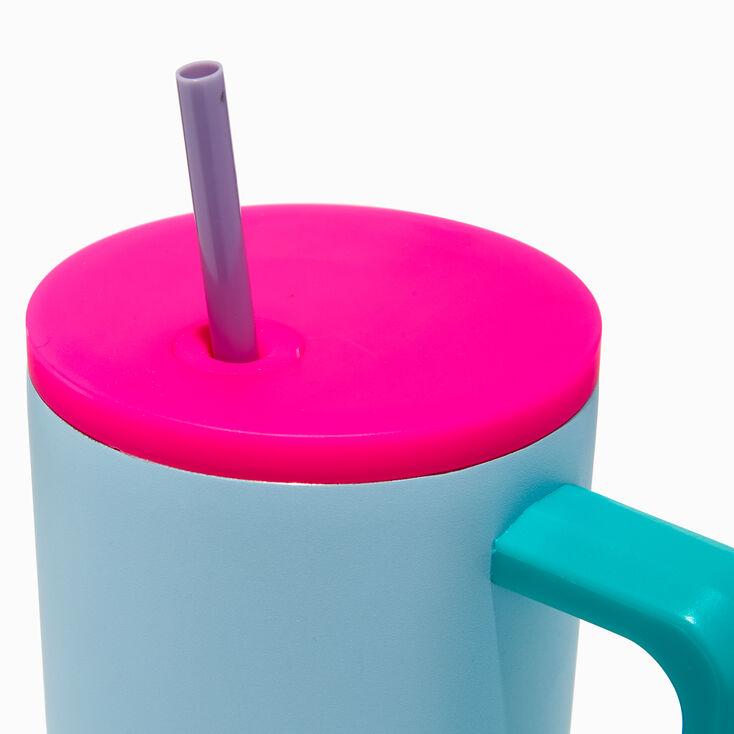 Light Blue Colourblock Stainless Steel Handled Tumbler,