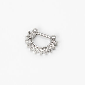 Silver 14G Crystal Daith Clicker Hoop Earring,