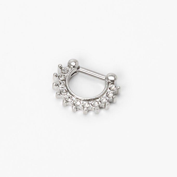 Silver 14G Crystal Daith Clicker Hoop Earring,