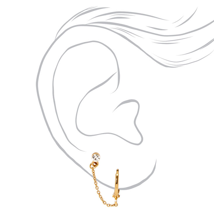18K Gold Plated Crystal Hoop Connector Chain Stud Earrings,