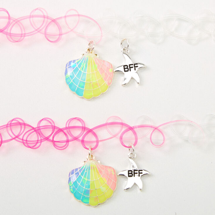 Best Friends Pastel Seashell Tattoo Choker Necklaces - Pink, 2 Pack,